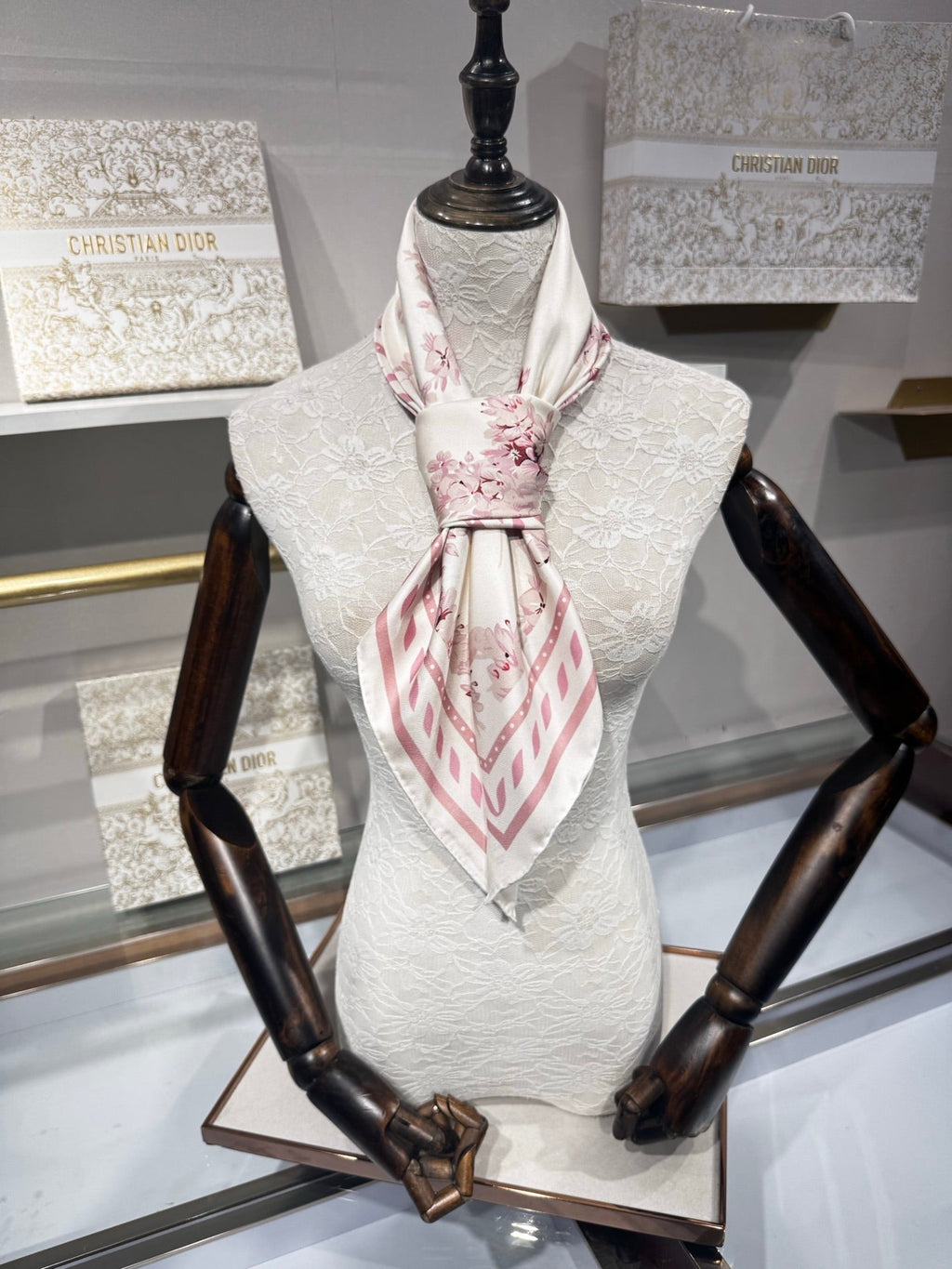 CD Jouy Scarf 90x90cm Light Pink White Silk Twill 209845