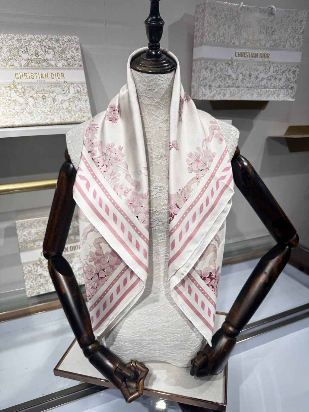 CD Jouy Scarf 90x90cm Light Pink White Silk Twill 209845