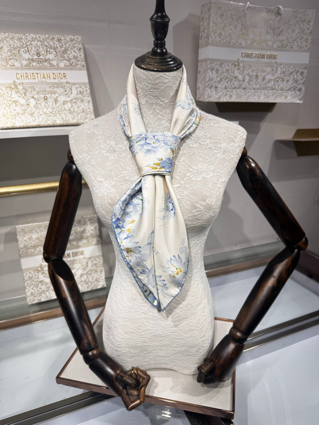 CD Jouy Scarf 90x90cm White Blue Silk Twill 209850