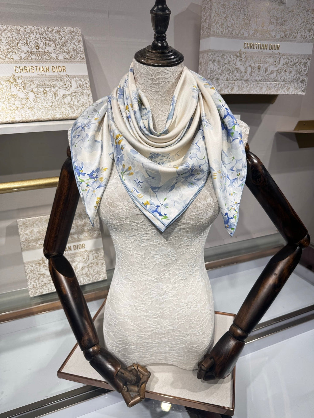 CD Jouy Scarf 90x90cm White Blue Silk Twill 209850