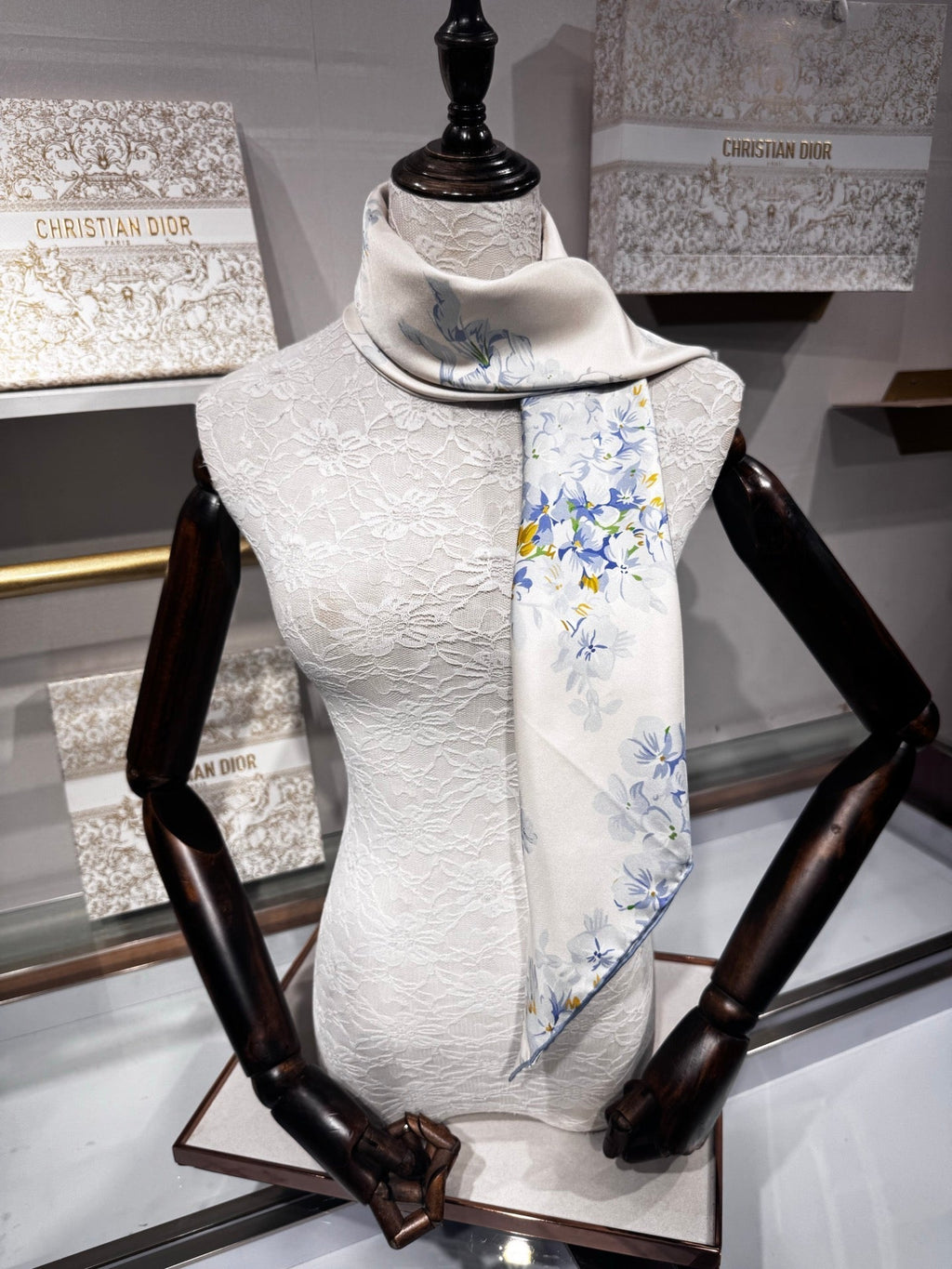 CD Jouy Scarf 90x90cm White Blue Silk Twill 209850