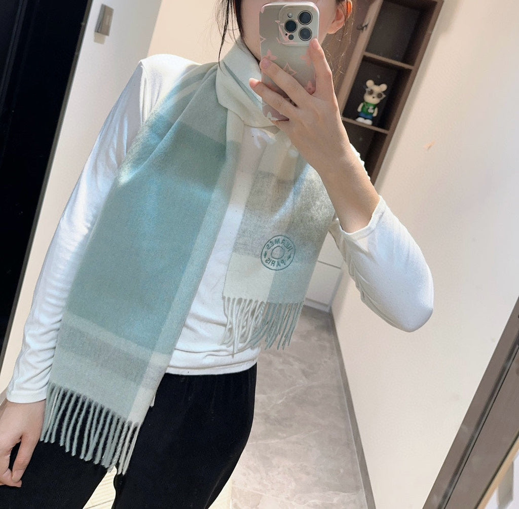 Scarf 180 CM In Light Turquoise Mix White Light Grey Cashmere 381229