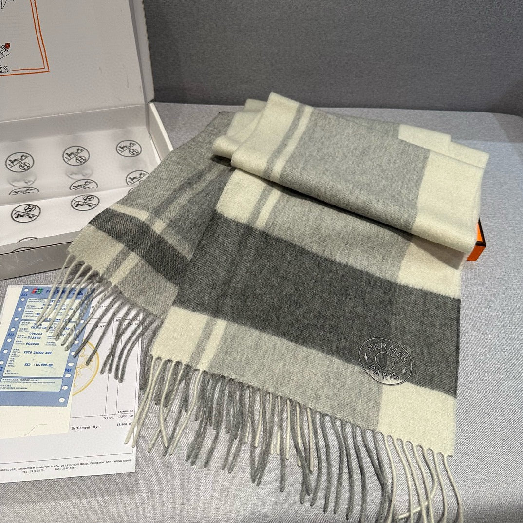 Scarf 180 CM In Grey Black Mix White Cashmere  381230