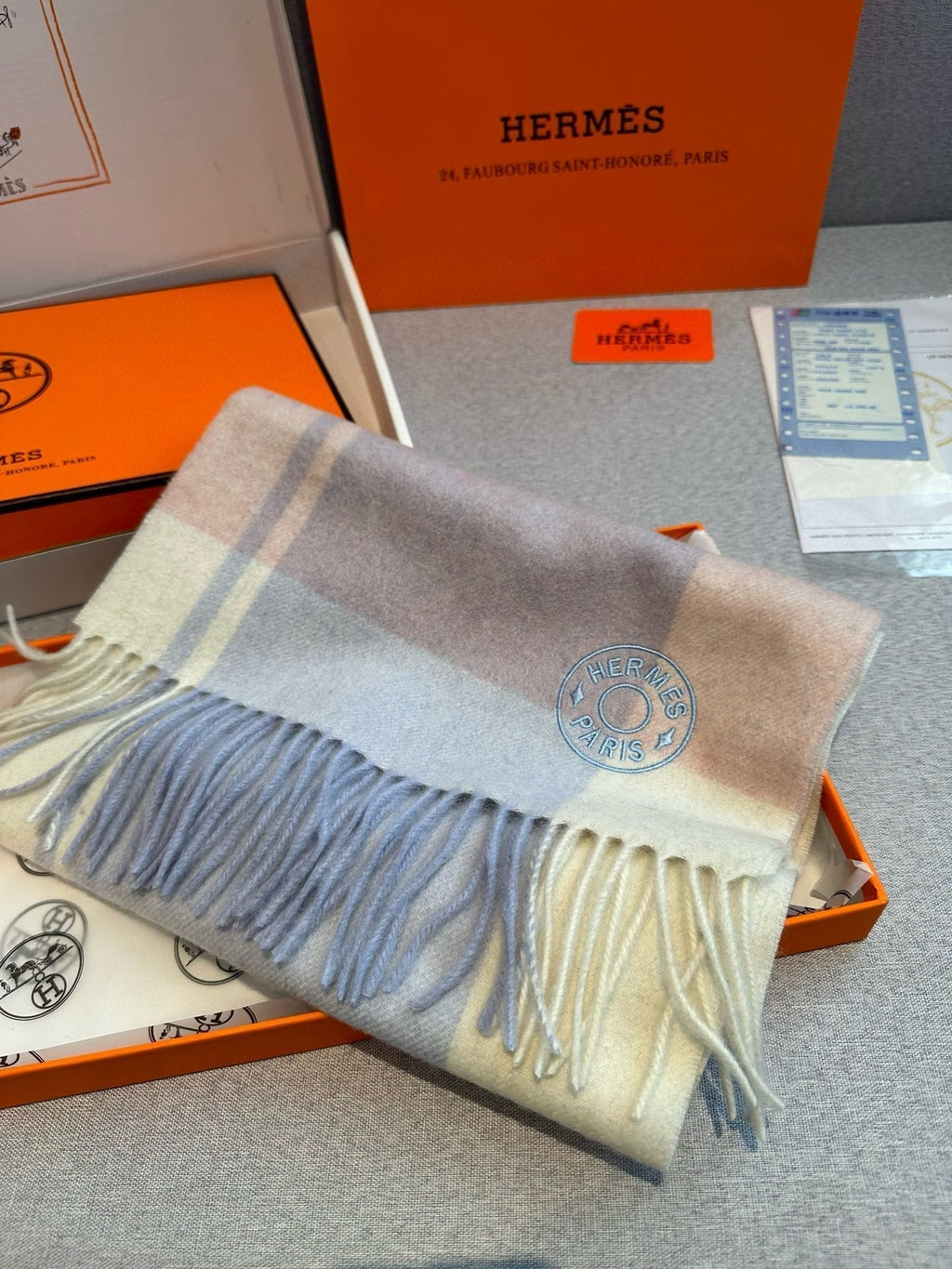 Scarf 180 CM In Light Blue Mix White Light Pink Cashmere 381231