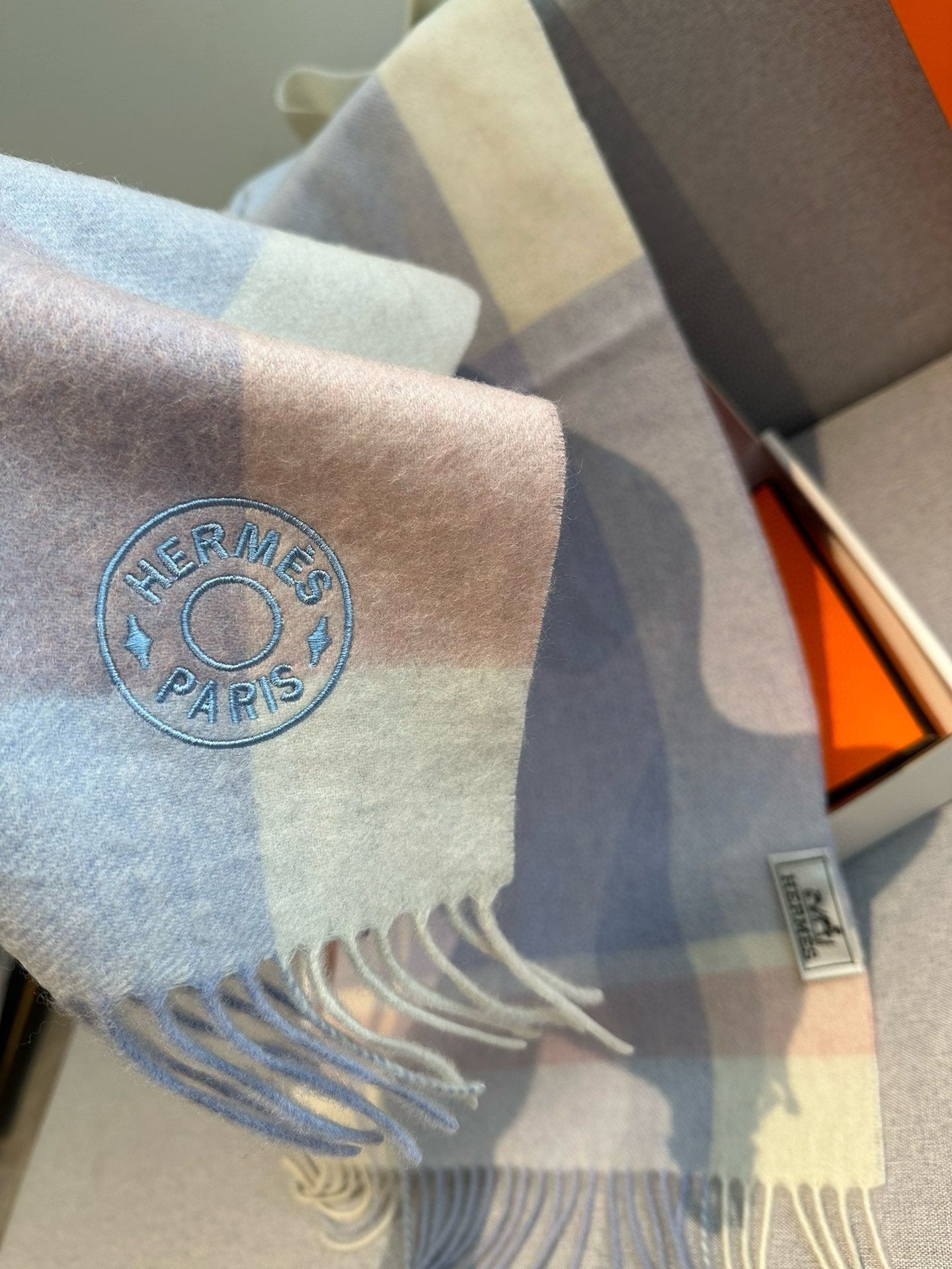 Scarf 180 CM In Light Blue Mix White Light Pink Cashmere 381231