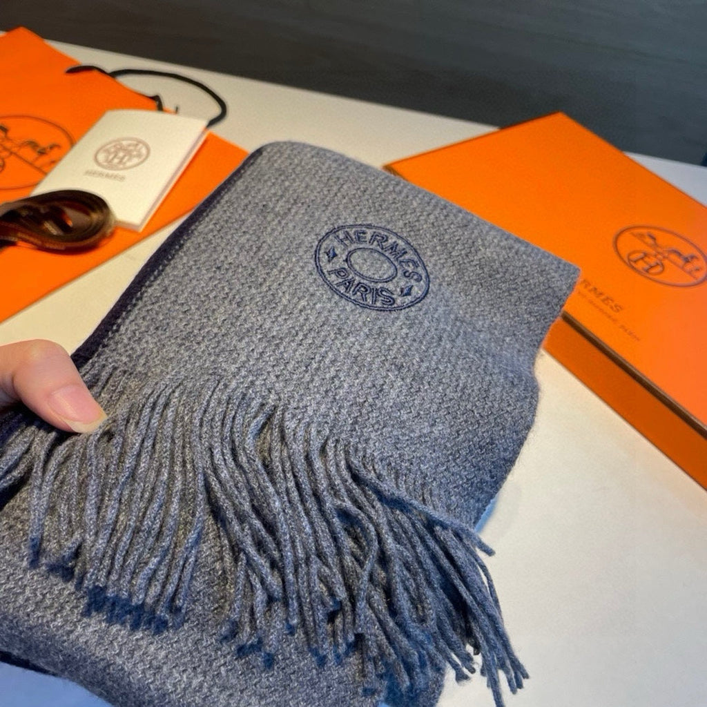 KNIT SCARF 180 IN NAVY BLUE MIX GREY CASHMERE