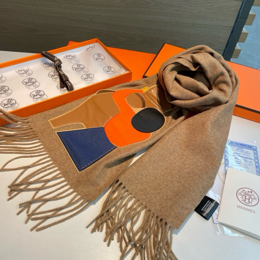 Scarf 200 CM Brown Cashmere And Leather  394476