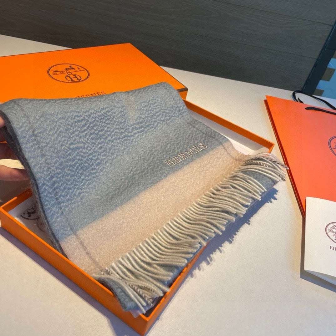 Scarf 180 CM In Grey Blue Mix Beige Cashmere  398204