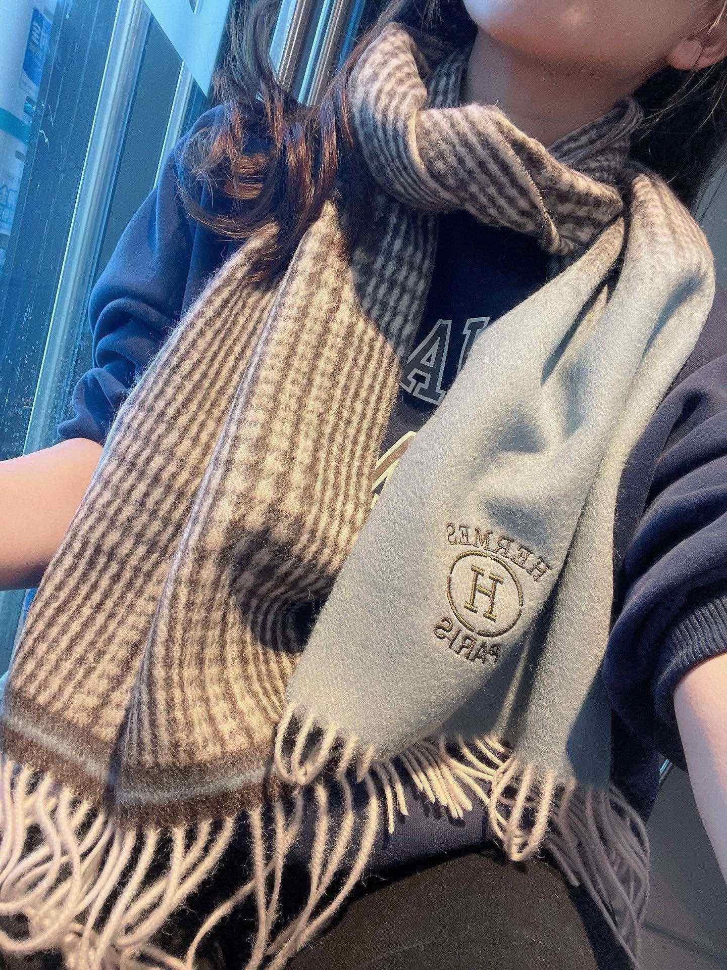 Scarf 180 CM Grey Blue Gradient Brown Caro Cashmere  398222