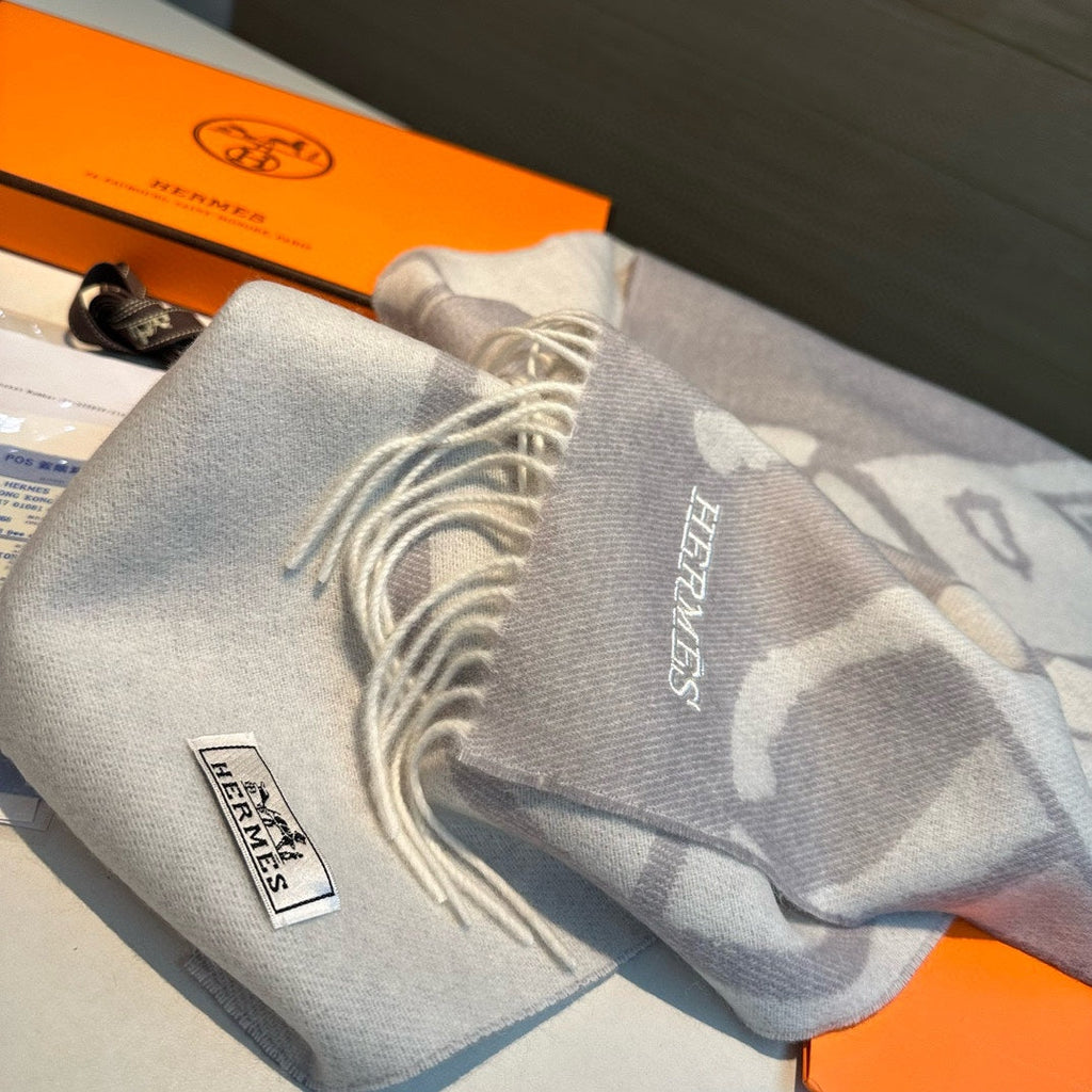 Scarf 180 CM Grey Light Grey Mix White Wool