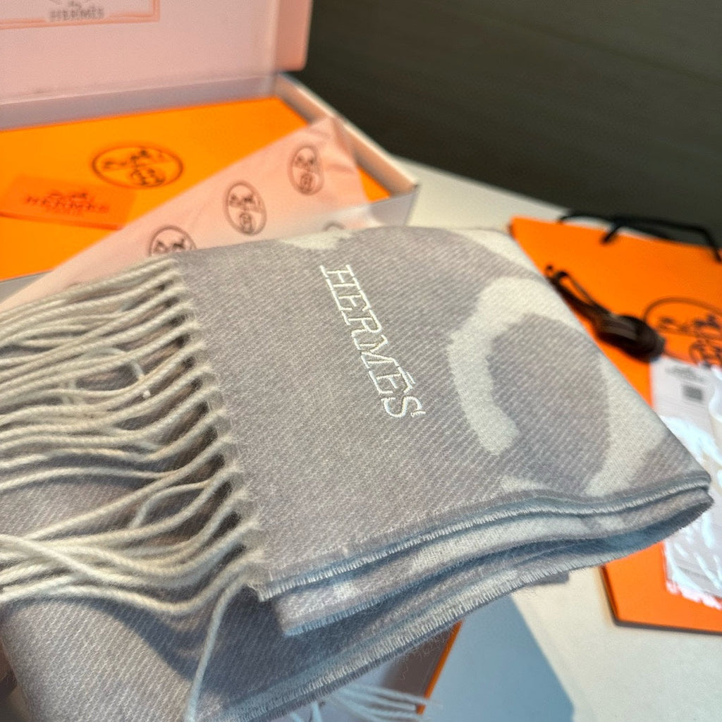 Scarf 180 CM Grey Light Grey Mix White Wool