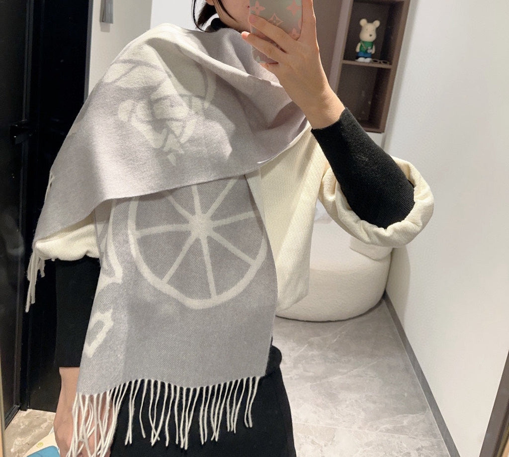 Scarf 180 CM Grey Light Grey Mix White Wool