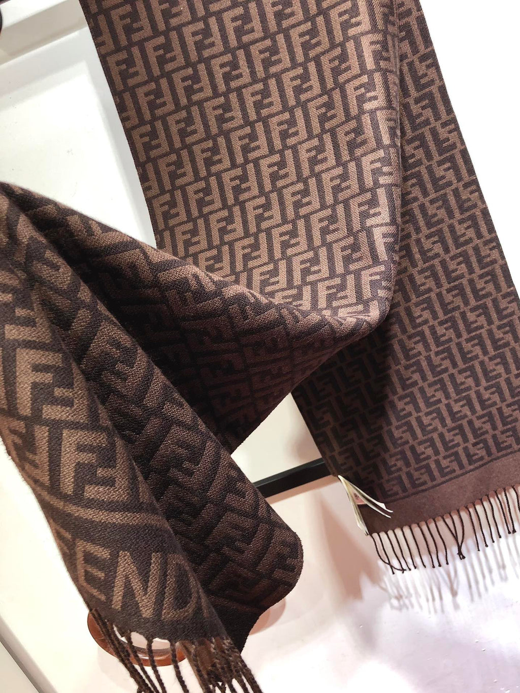 FF 200CM Scarf Dark Brown Wool Cashmere 103252