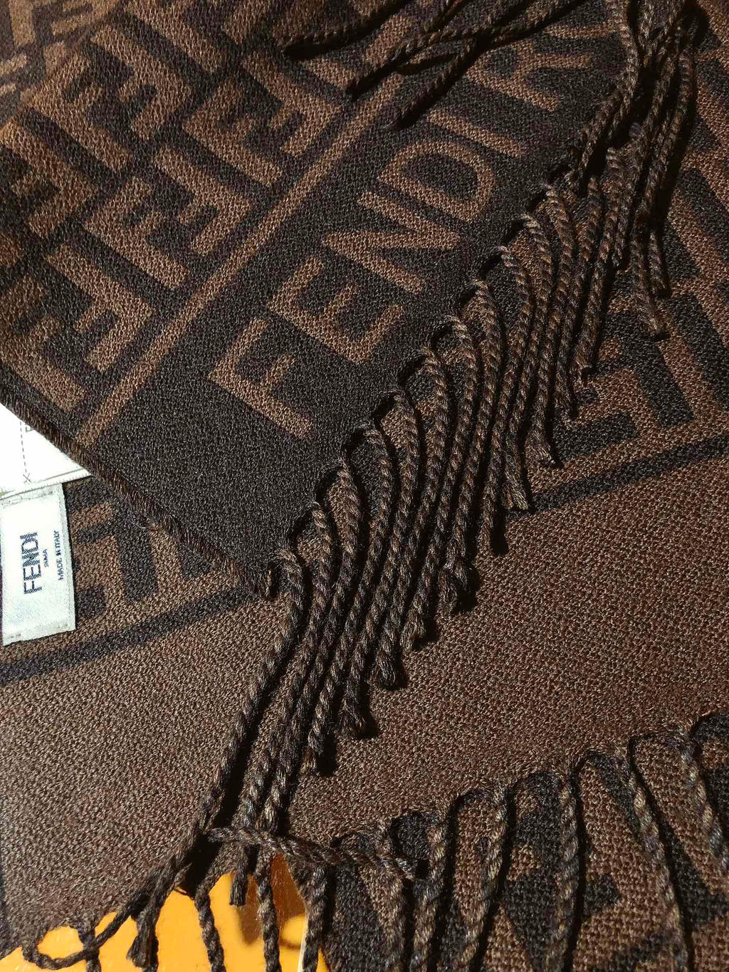 FF 200CM Scarf Dark Brown Wool Cashmere 103252