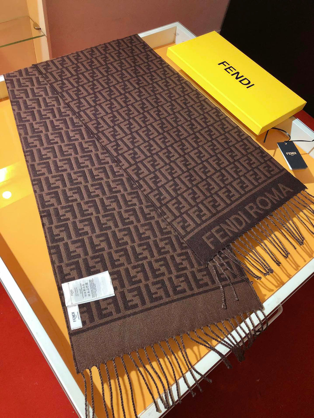 FF 200CM Scarf Dark Brown Wool Cashmere 103252