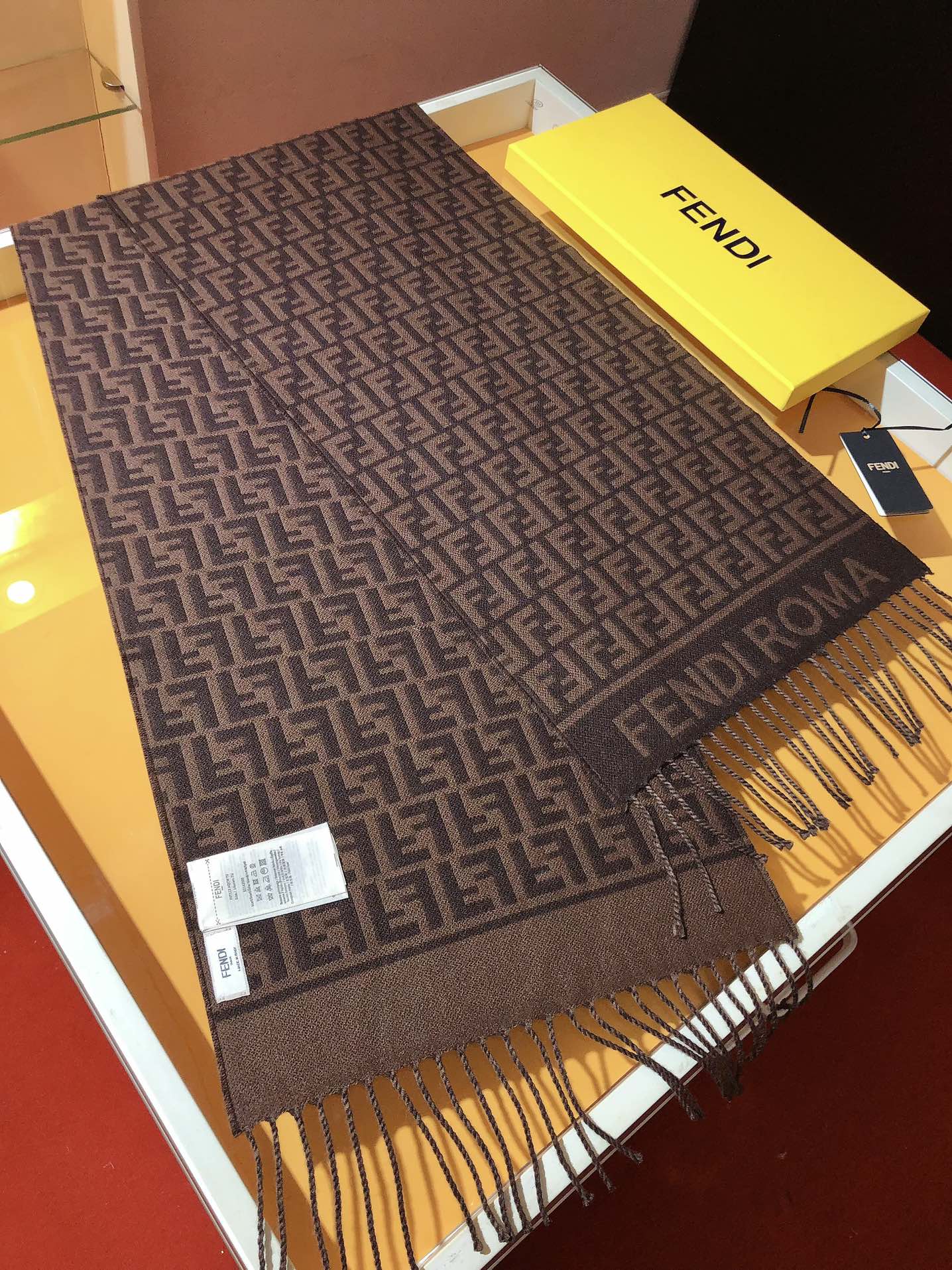 FF 200CM Scarf Dark Brown Wool Cashmere 103252