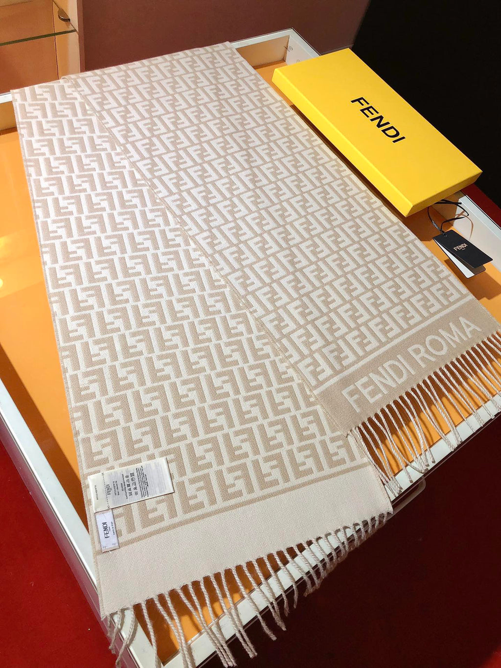 FF 200CM Scarf Beige Wool Cashmere 103255
