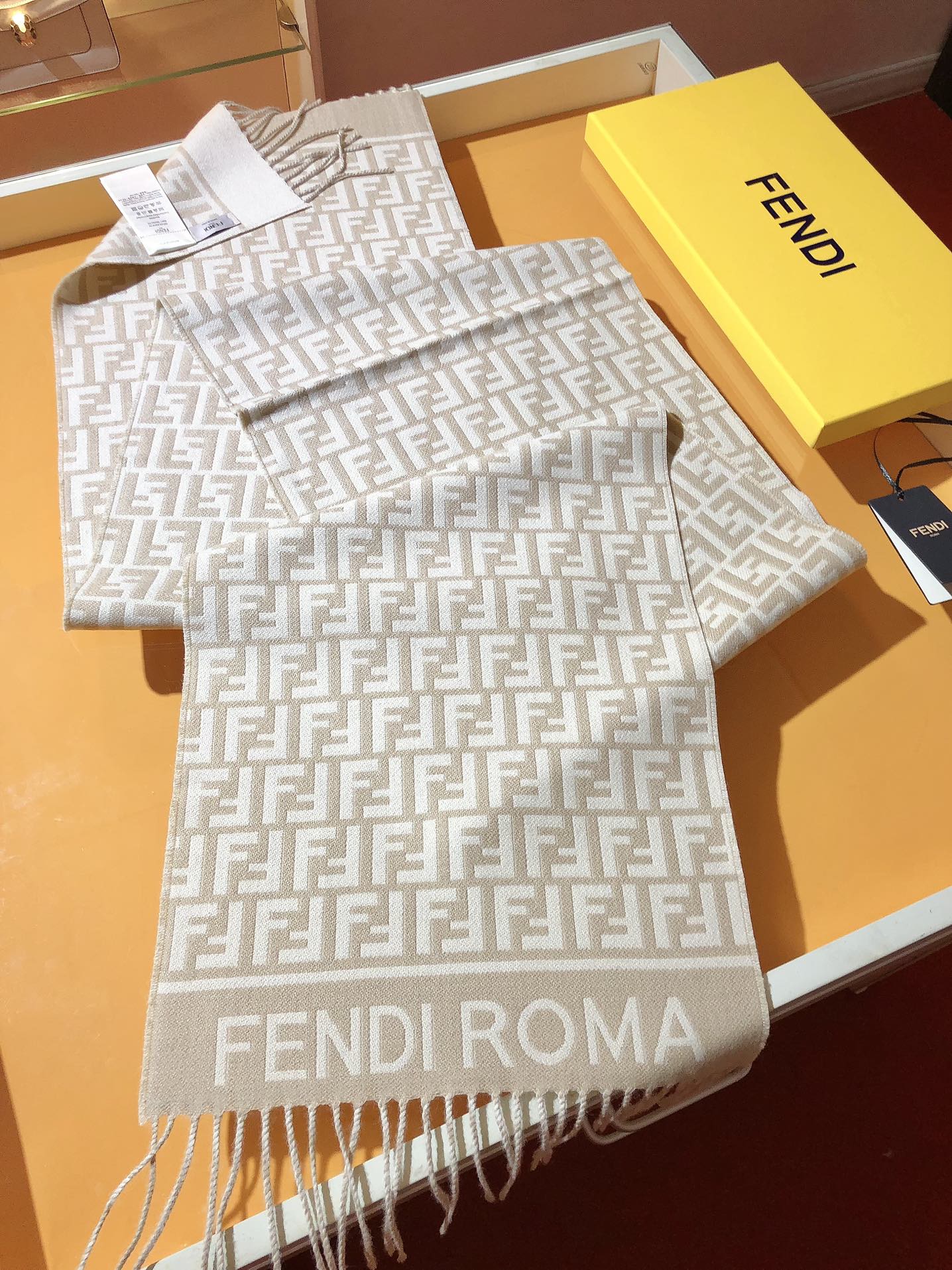 FF 200CM Scarf Beige Wool Cashmere 103255