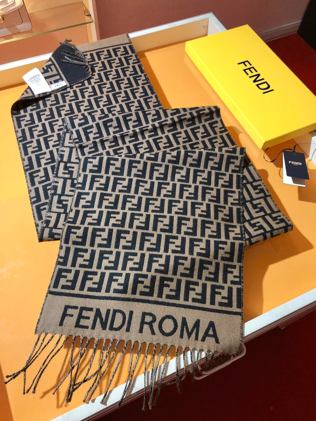 FF 200CM Scarf Brown Wool Cashmere 103254
