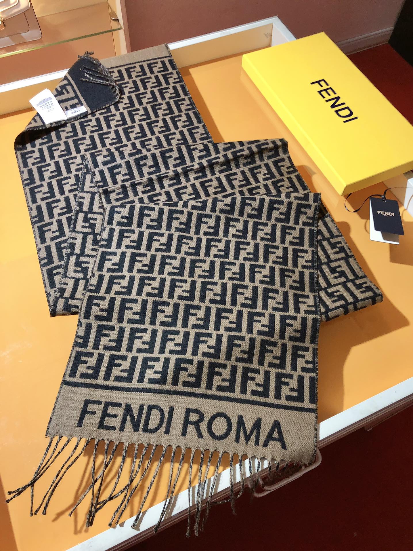 FF 200CM Scarf Brown Wool Cashmere 103254