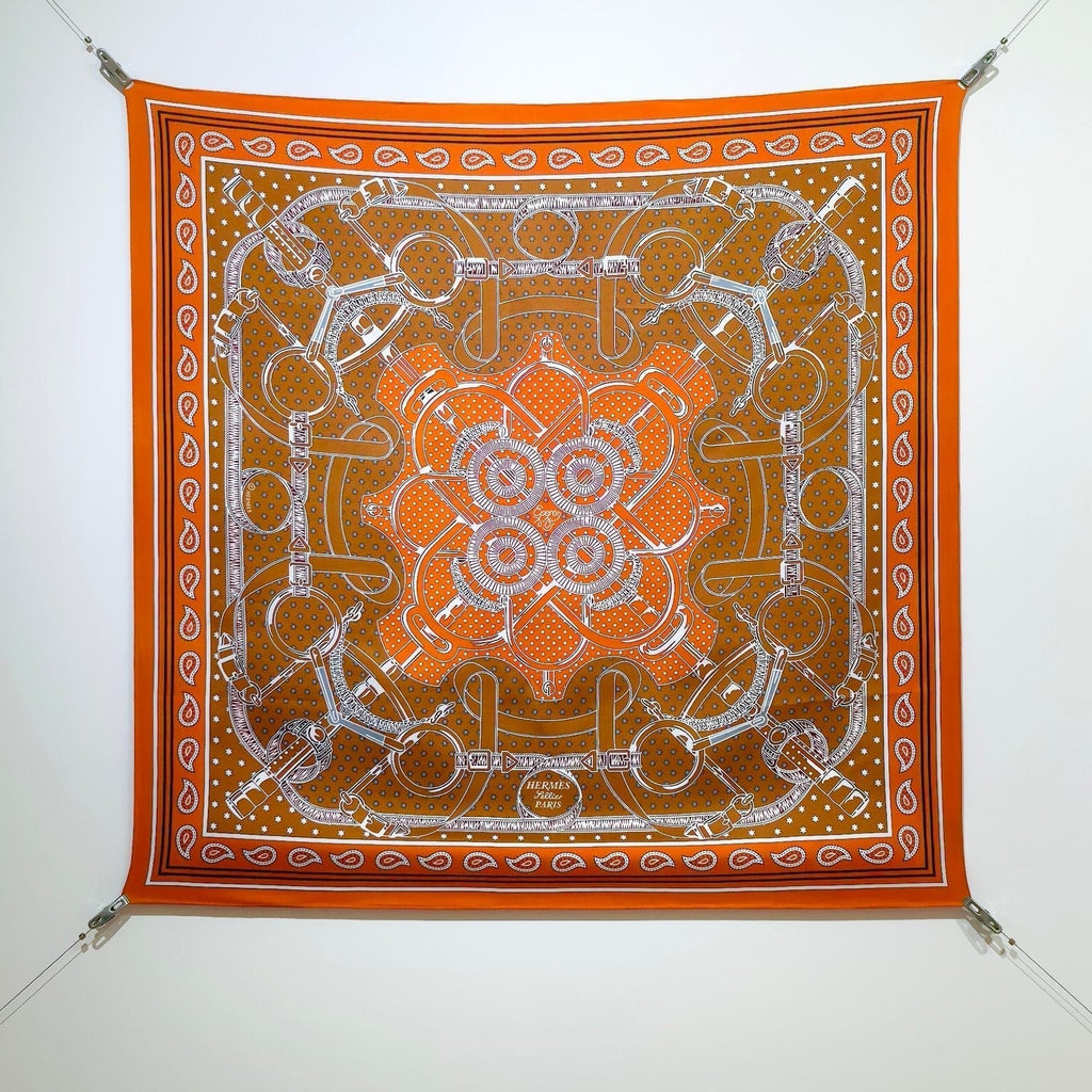 HM Eperon d'Or bandana Scarf 90x90 Orange Colorful Twill Silk 202550