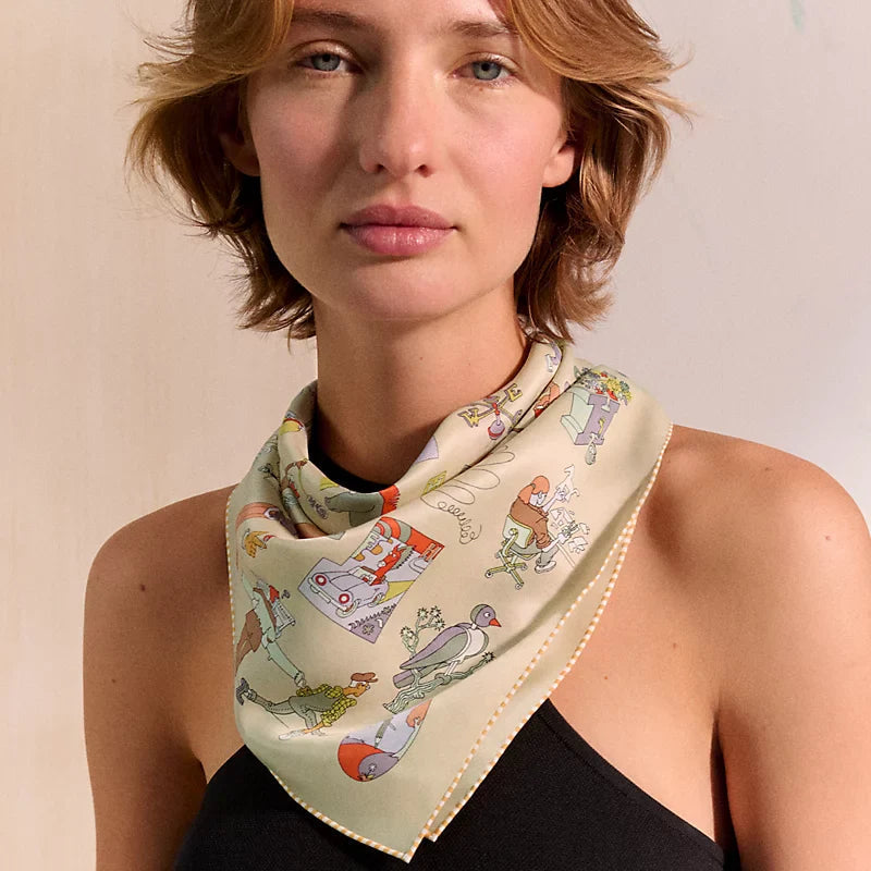 HM Carré Libre Scarf 90x90cm Beige Colorful Twill Silk 304588