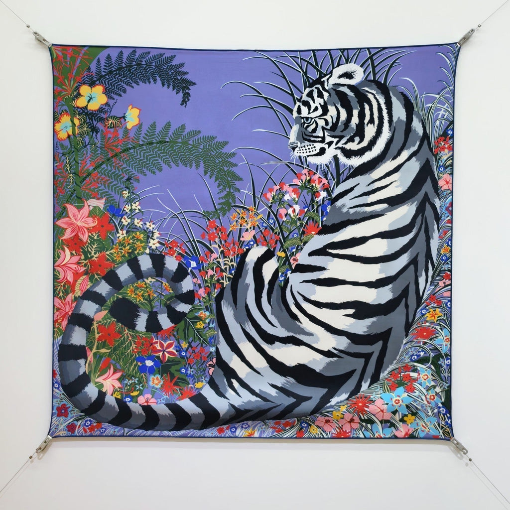 HM Tiger in Full Bloom 90 CM Light Purple Colorful Cashmere and Silk 293066