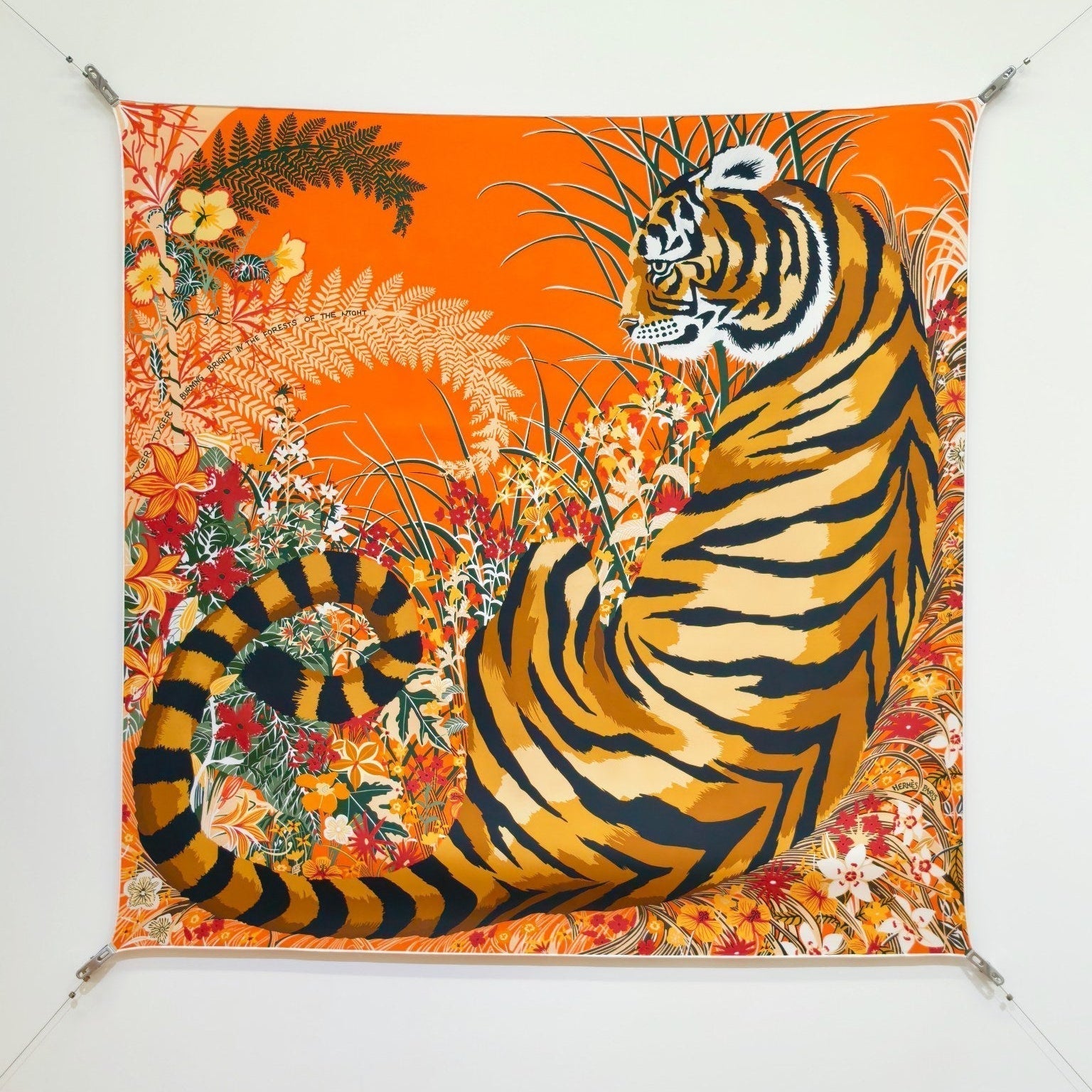 HM Tiger in Full Bloom 90 CM Orange Colorful Cashmere and Silk 293068