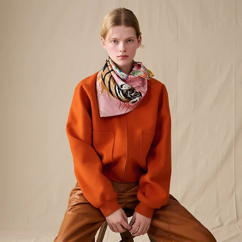 HM Tiger in Full Bloom 90 CM Pink Colorful Cashmere and Silk 293069