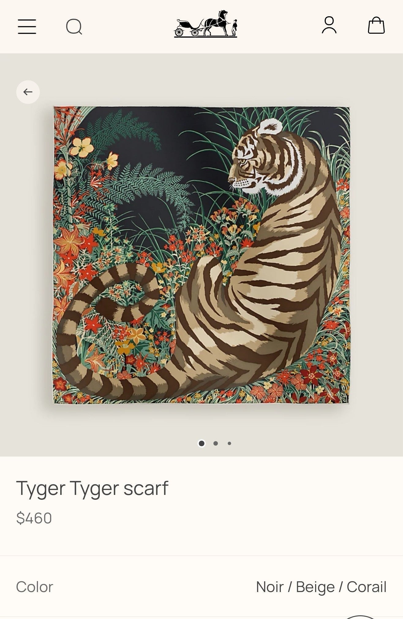 HM Tiger in Full Bloom 90 CM Black Colorful Cashmere and Silk 293071