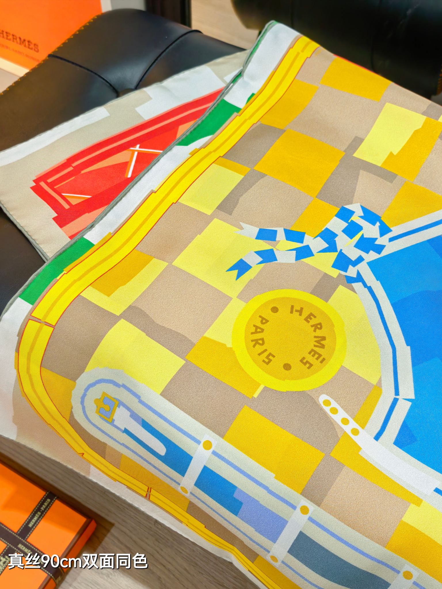 HM Carreaux Scarf 90x90 Yellow Colorful Twill Silk 198468