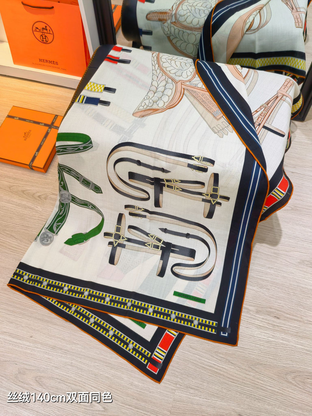 HM Equestrianism 140 CM Black White Colorful Cashmere and Silk 293103