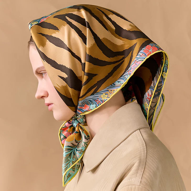 HM Tiger in Full Bloom 90 CM Beige Colorful Cashmere and Silk 293067