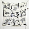 CC 25 Camellia Scarf 140CM White Black Cashmere 293083