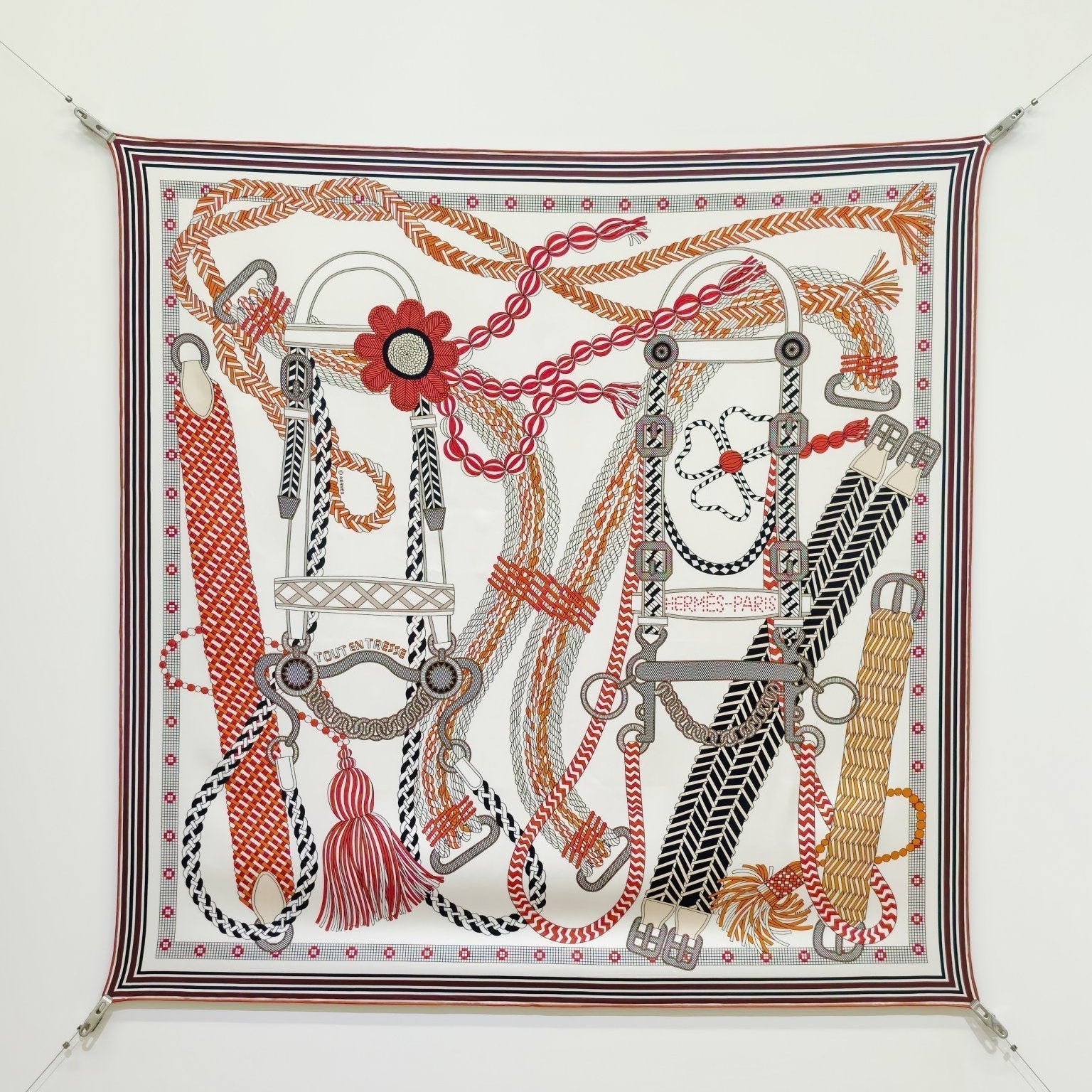 HM Tresse Scarf 90x90 White Colorful Twill Silk 198469