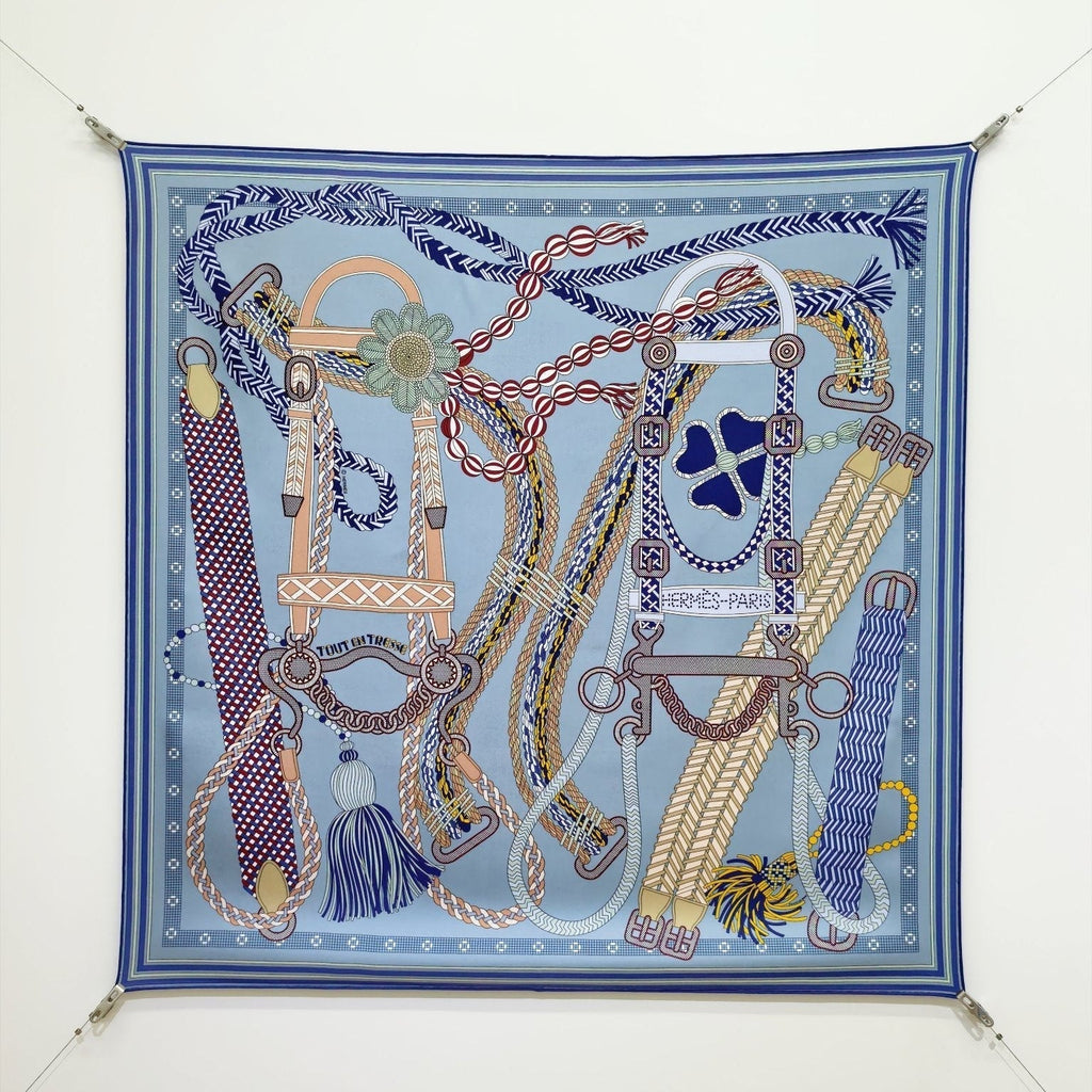 HM Tresse Scarf 90x90 Blue Colorful Twill Silk 198470