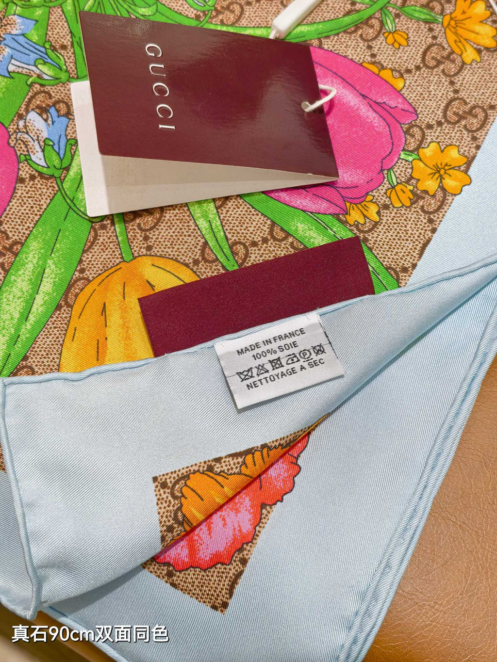 GG Printed Flora Twill Carré Light Blue Silk 145787