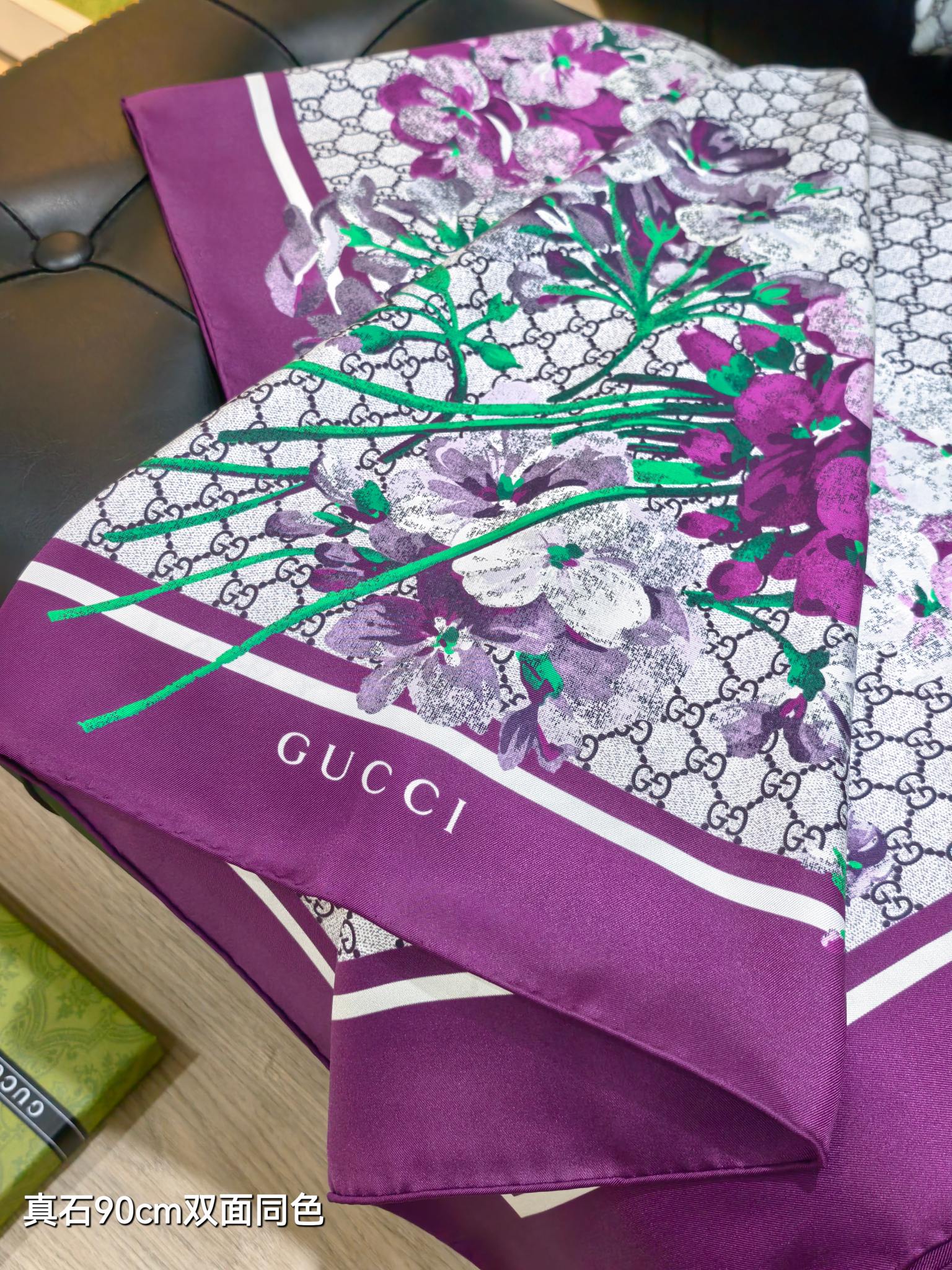 GG Double-Sided Floral 90x90cm Purple Colorful Twill Silk 194446