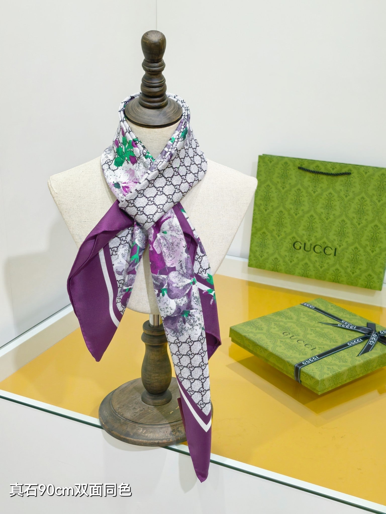 GG Double-Sided Floral 90x90cm Purple Colorful Twill Silk 194446
