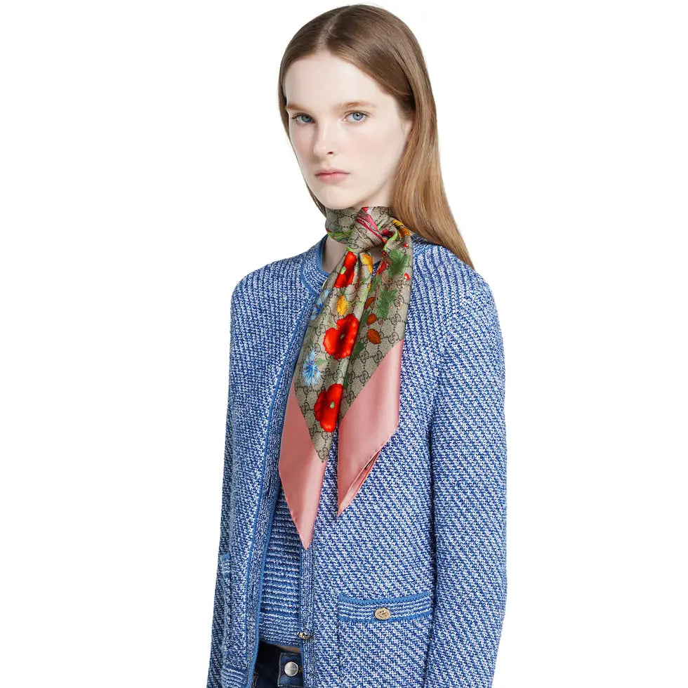 GG Printed Flora Twill Carré Pink Silk 145788