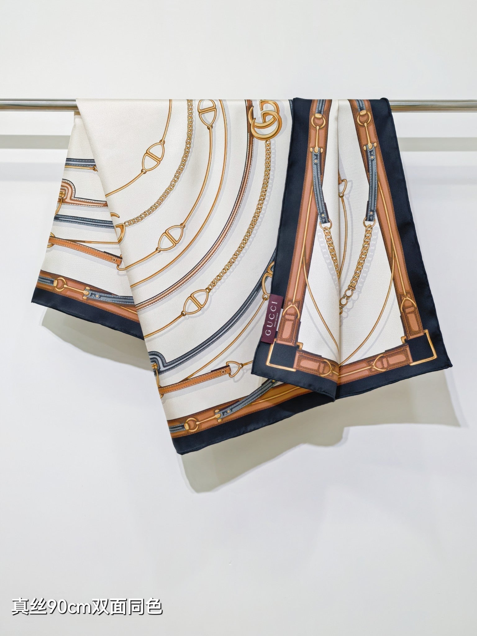 GG Belt Print Cashmere Ivory Black Silk 145790
