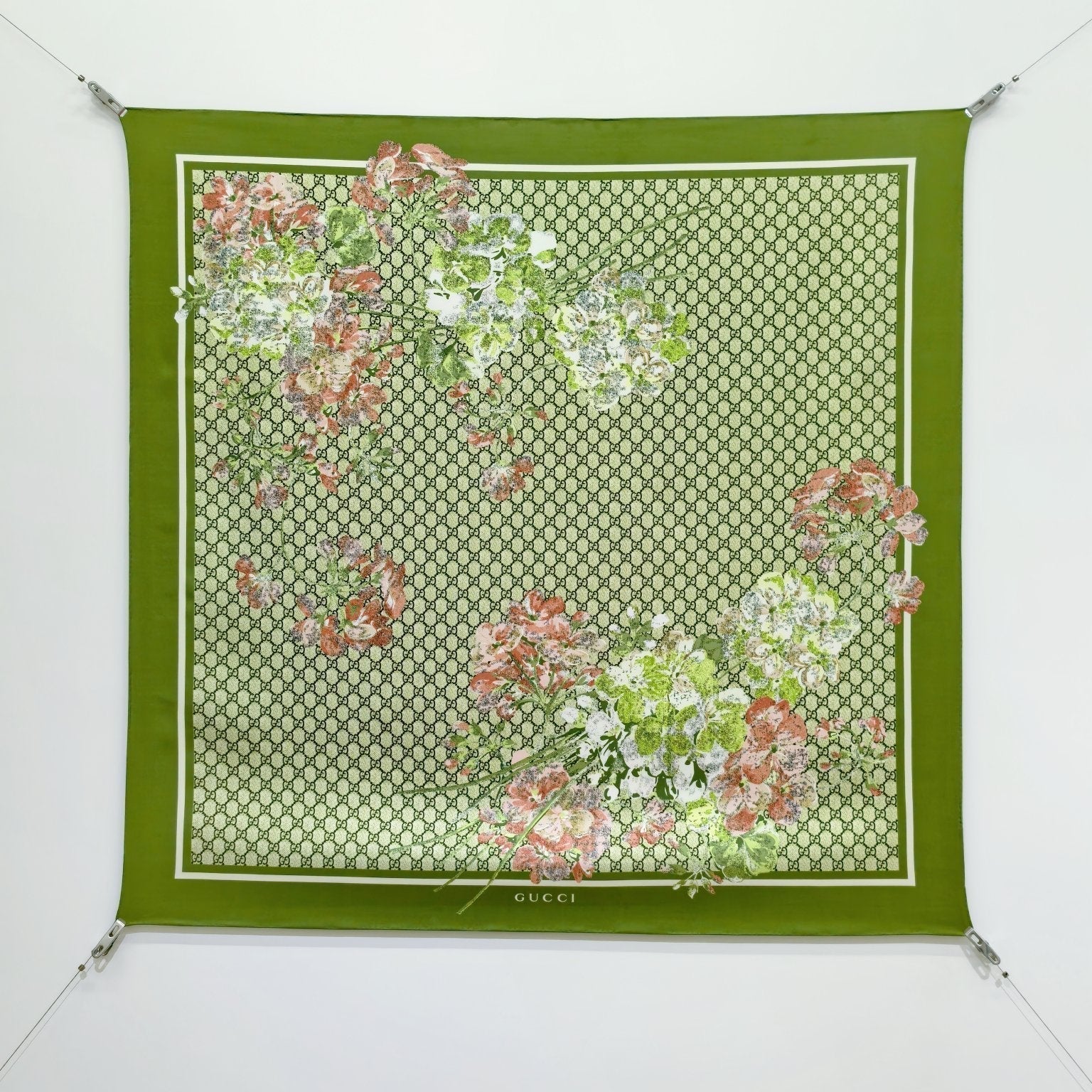 GG Double-Sided Floral 90x90cm Green Colorful Twill Silk 194447