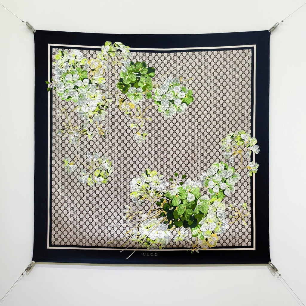 GG Double-Sided Floral 90x90cm Black Colorful Twill Silk 194448