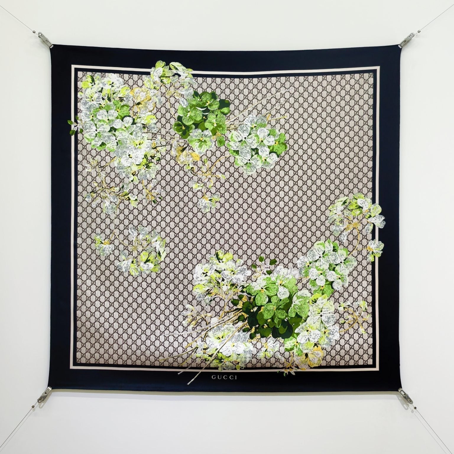 GG Double-Sided Floral 90x90cm Black Colorful Twill Silk 194448