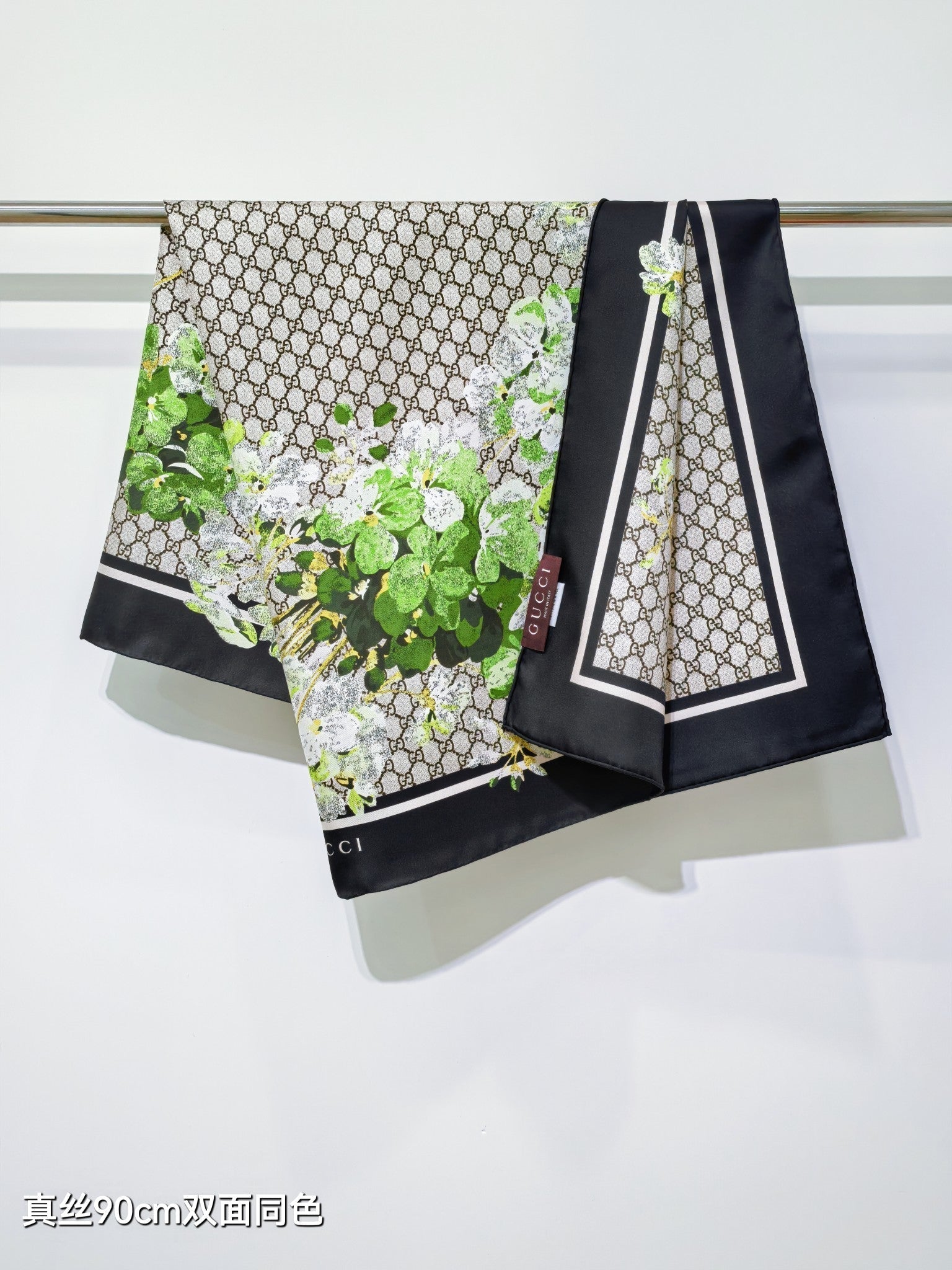 GG Double-Sided Floral 90x90cm Black Colorful Twill Silk 194448
