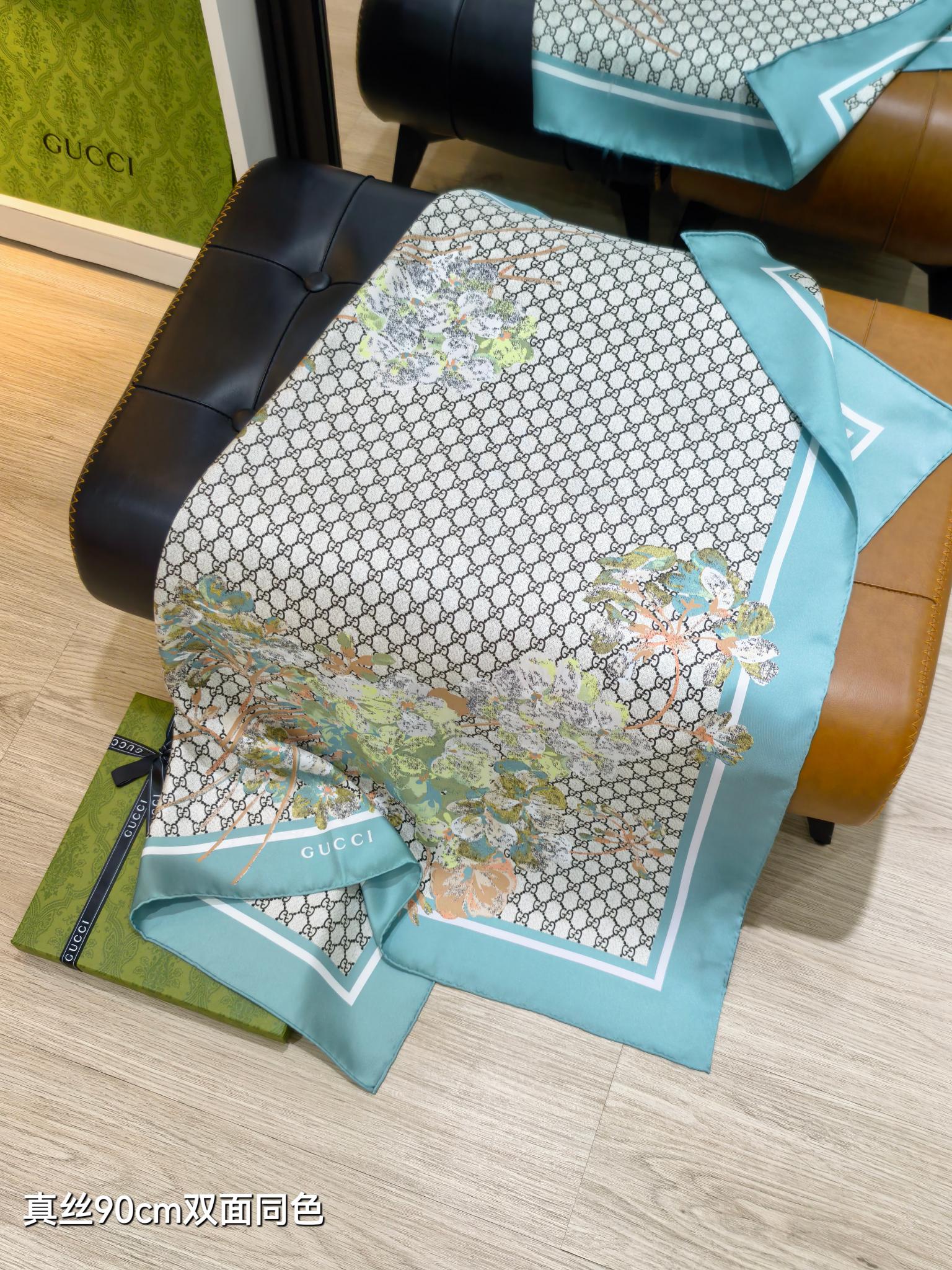 GG Double-Sided Floral 90x90cm Blue Colorful Twill Silk 194450