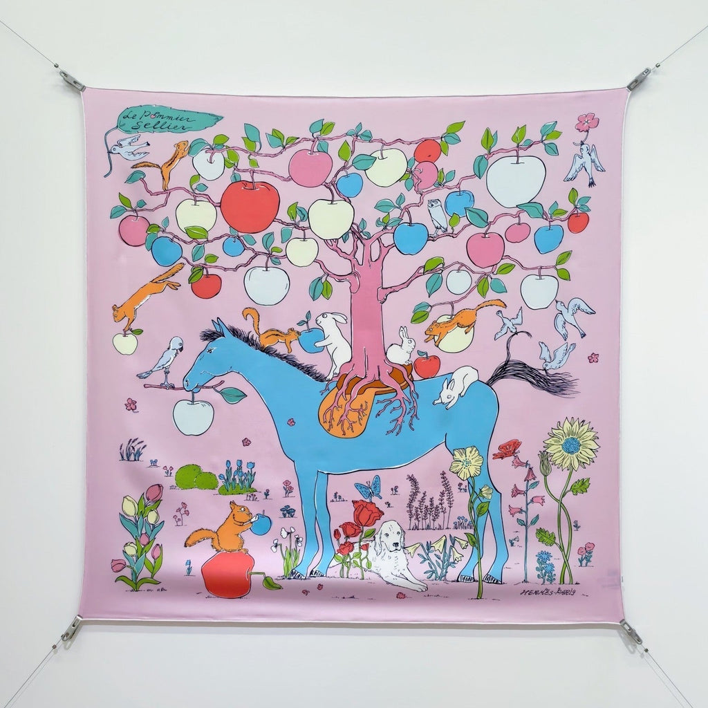 HM Le Pommier Sellier Scarf 90x90cm Light Pink Silk Twill 223455