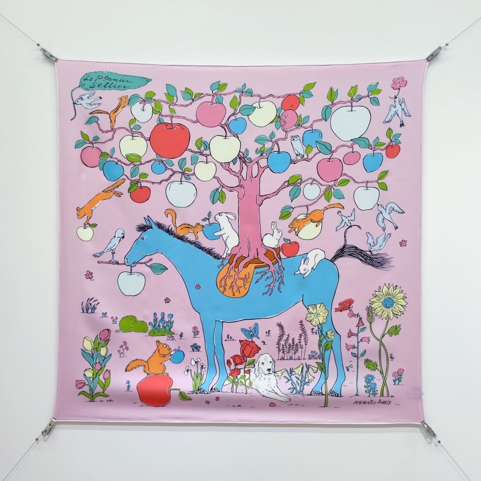 HM Le Pommier Sellier Scarf 90x90cm Light Pink Silk Twill 223455