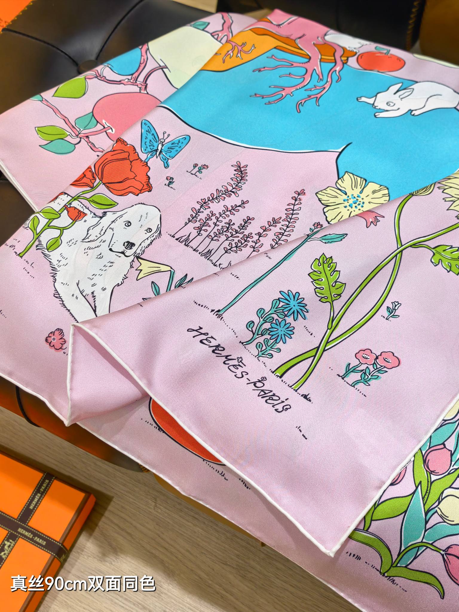 HM Le Pommier Sellier Scarf 90x90cm Light Pink Silk Twill 223455