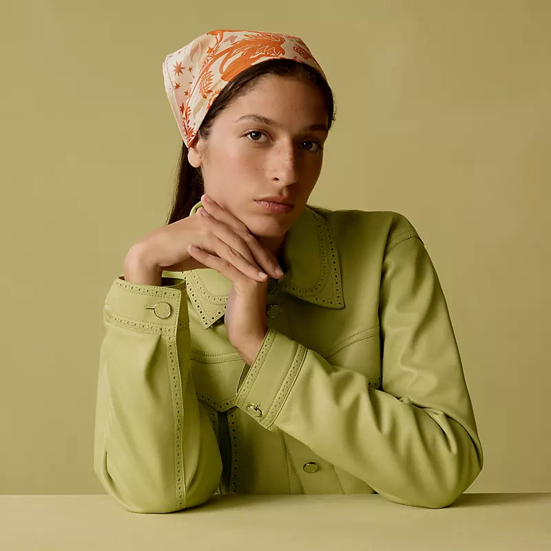 HM Sous le Charme d'Orphee Detail Scarf 90 Orange Colorful Twill Silk 194445